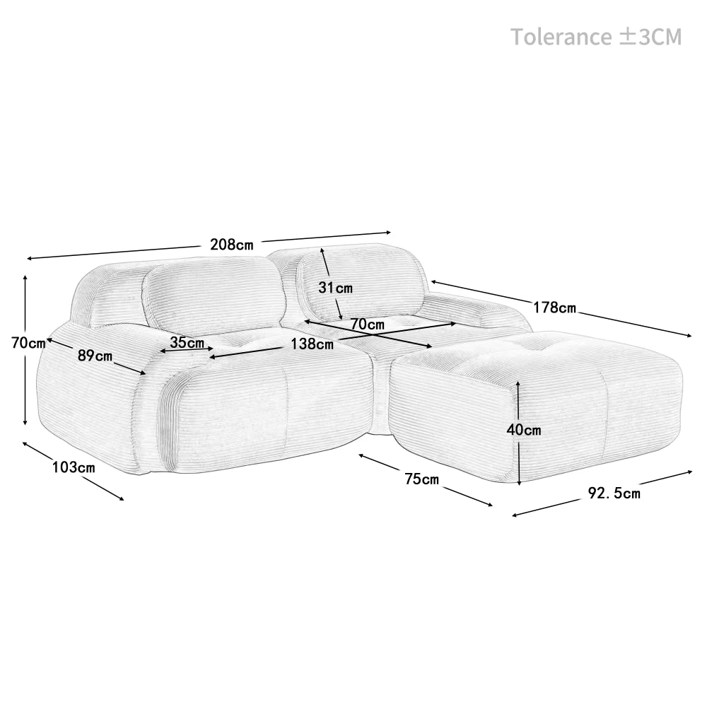 Canapé d'angle modulable 2 places